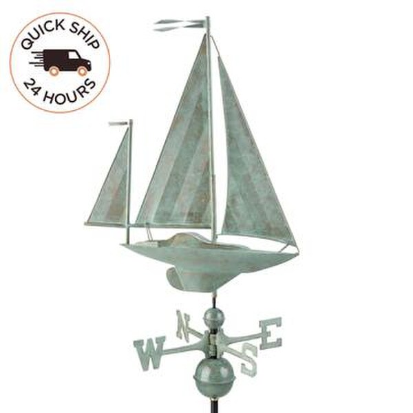 Yawl Weathervane Sail Boat Green Historical Sailing Ship Outdoor Statue